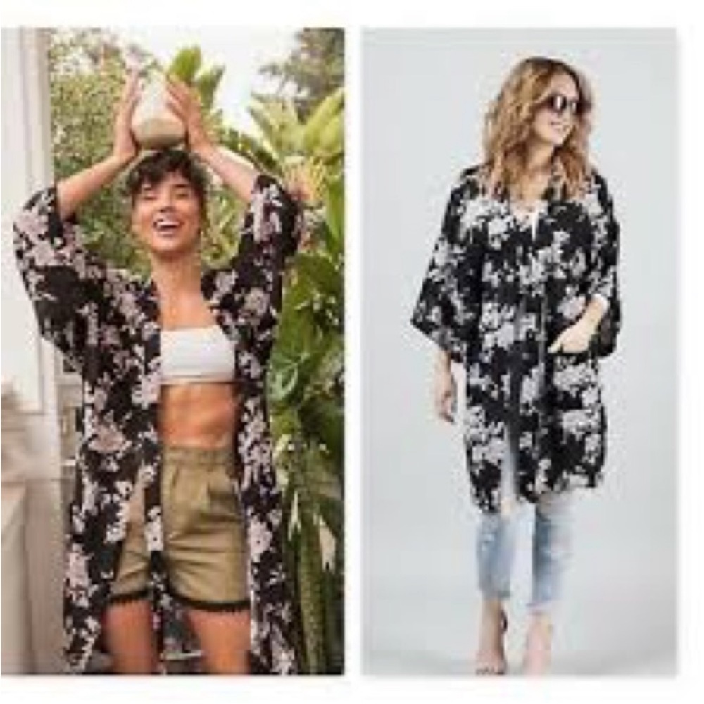 Spiritual Gangster Black & White Floral Sheer Kimono Robe